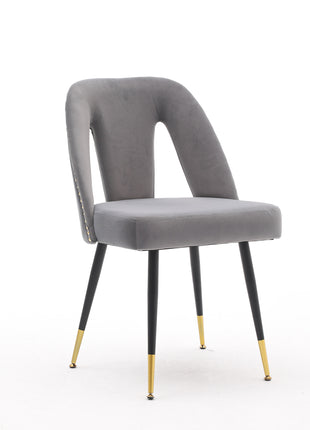 Gray Velvet Dining Chairs Set of 2 with Gold Metal Legs – Modern Upholstered Accent Chairs for Dining Room