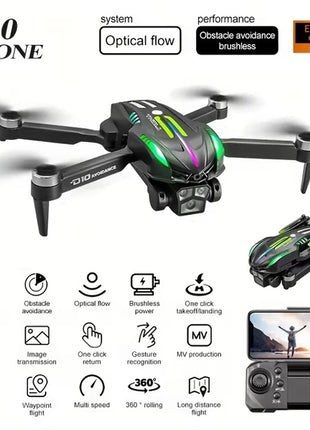 D10 Brushless Drone with Obstacle Avoidance – Foldable RC Drone with Dual Camera & Optical Flow