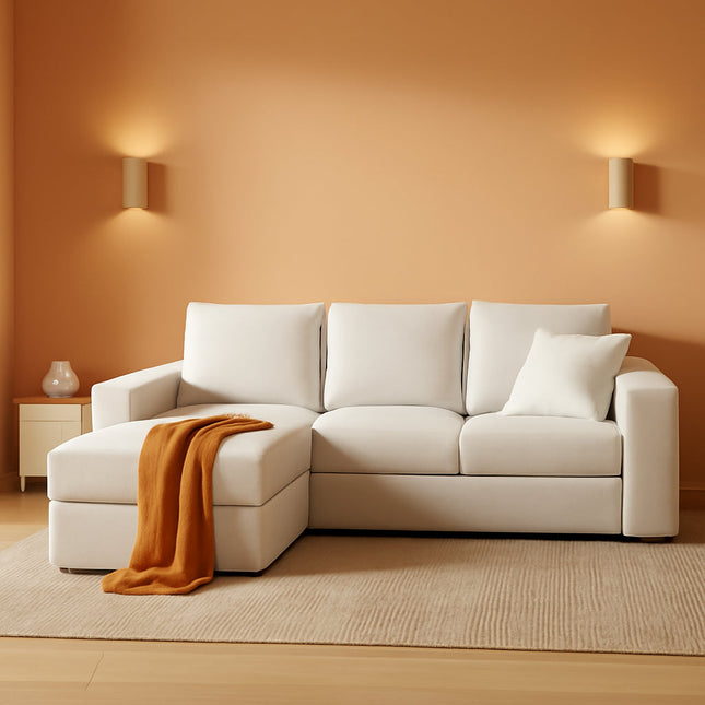 Beige Modular Sectional Sofa With Reversible Chaise-0