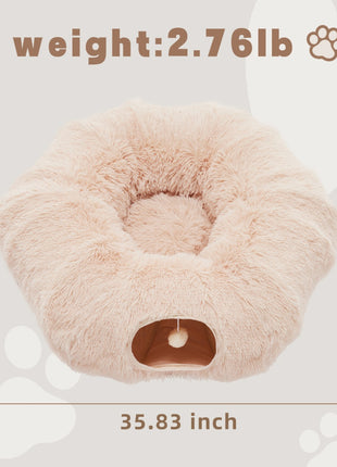 Cat Tunnel Bed Plush Donut Cat Cave – Peekaboo Indoor Tunnel Bed for Cats Kittens
