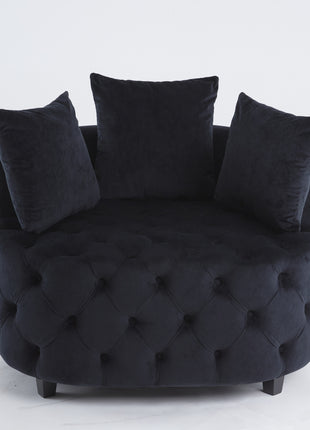 Likeshoppe Modern Black Velvet Barrel Chair – Wide Accent Armchair for Living Room, Lounge or Bedroom Seating