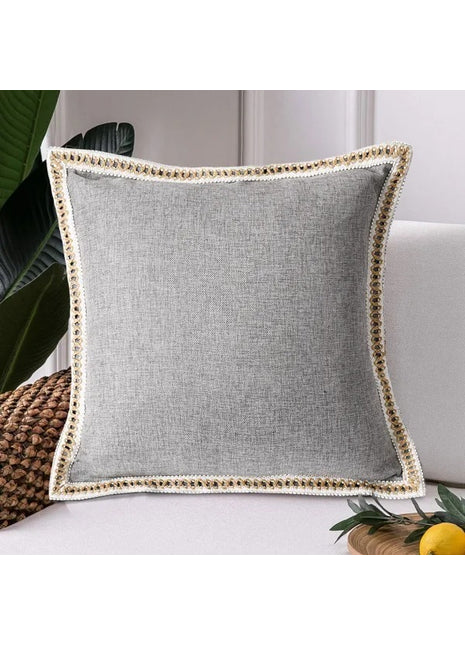 Rustic Linen Throw Pillow Covers Set of 2 – 20x20 Gray Decorative Farmhouse Cushion Covers for Sofa Couch Bed