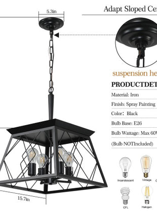 Likeshoppe 4 Light Farmhouse Chandelier Black – Rustic Iron Ceiling Light with Adjustable Chain for Dining Room, Kitchen & Entryway (E26)
