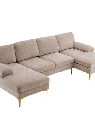 Likeshoppe U-Shaped 4-Seat Modular Sectional Sofa – Luxury Chenille Living Room Couch in Cream & Creamy White