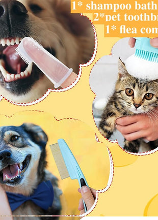 7PCS Pet Grooming Kit – Self-Cleaning Brush Nail Clipper Flea Comb Set