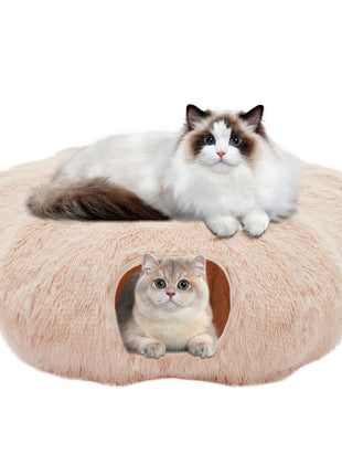 Cat Tunnel Bed Plush Donut Cat Cave – Peekaboo Indoor Tunnel Bed for Cats Kittens