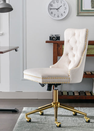Likeshoppe Velvet Fabric Tufted Button Home Office Chair, Adjustable Office Chair Swivel Office Chair