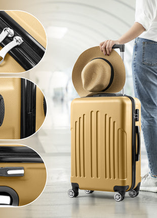 4 Piece ABS Retro Suitcase Set – Mustard Yellow Vertical Stripe Luggage
