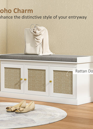 Likeshoppe Rattan Shoe Storage Bench with Cushion – Entryway Shoe Organizer Seat for Hallway