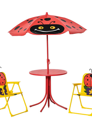 Kids Outdoor Table and Chair Set with Umbrella – Ladybug 4-Piece Patio Furniture Set for Backyard Ages 3–6