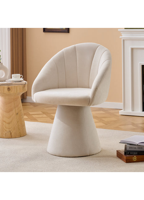 Chenille Swivel Accent Chair – Modern Upholstered Vanity Dining Chair with Curved Backrest