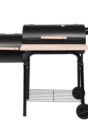 Black Carbon Charcoal Grill Smoker – Outdoor BBQ Oven with Thermometer & Side Smoker