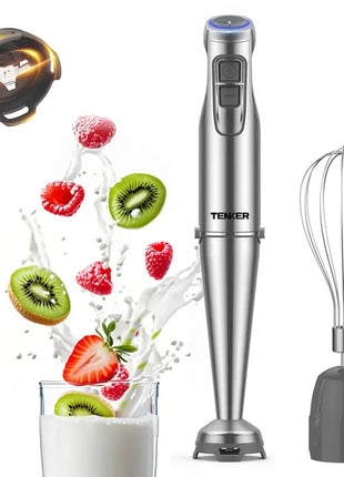 1100W Stainless Steel Immersion Hand Blender – 5-in-1 Stick Blender with Chopper & Whisk
