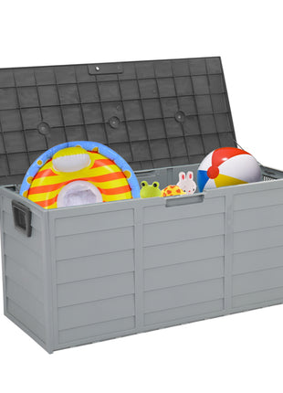 75 Gallon Outdoor Storage Deck Box with Wheels – Weatherproof Garden Tool & Patio Cushion Storage (Grey)