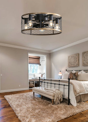 Likeshoppe 20 Inch Caged Ceiling Fan with Light & Remote – Modern Black Flush Mount Fan with 6 Speeds, Quiet DC Motor for Bedroom & Kitchen