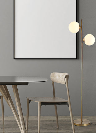 Modern Gold Floor Lamp with Dual Globe Glass Shades – 2-Light Standing Lamp with Foot Switch for Living Room & Bedroom