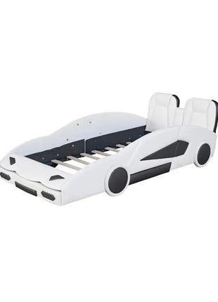 Likeshoppe Twin Size Race Car-Shaped Platform Bed With Wheels, White