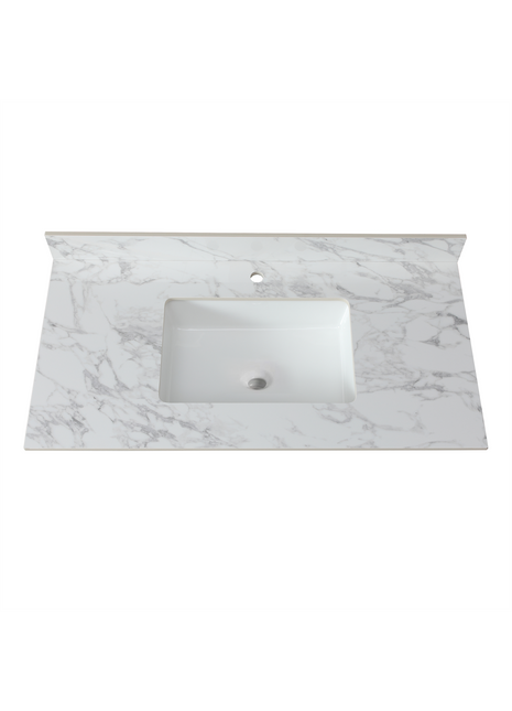 43" Carrara White Bathroom Vanity Top with Sink – Sintered Stone Countertop with Backsplash