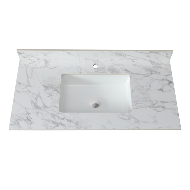 43" Carrara White Bathroom Vanity Top with Sink – Sintered Stone Countertop with Backsplash