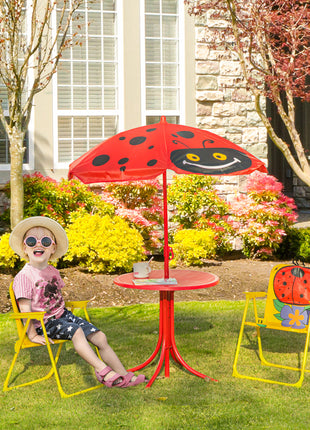 Kids Outdoor Table and Chair Set with Umbrella – Ladybug 4-Piece Patio Furniture Set for Backyard Ages 3–6