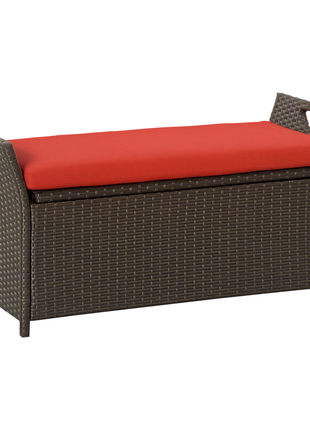 Outdoor Rattan Storage Bench with Cushion – Wicker Patio Storage Seat for Garden, Deck & Poolside