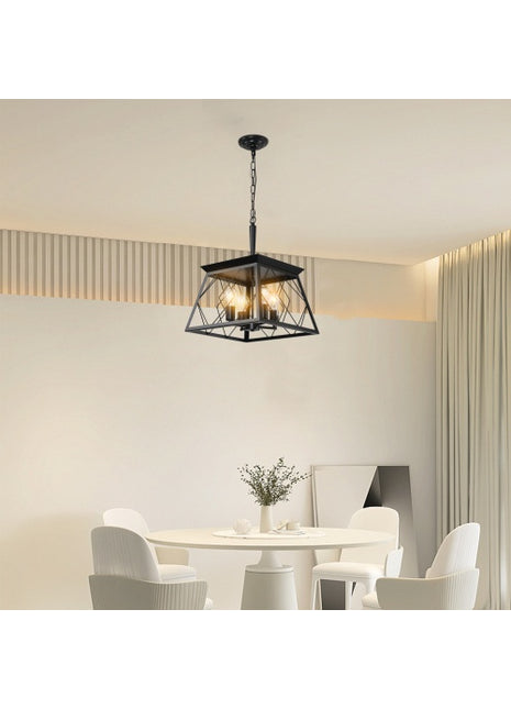 Likeshoppe 4 Light Farmhouse Chandelier Black – Rustic Iron Ceiling Light with Adjustable Chain for Dining Room, Kitchen & Entryway (E26)