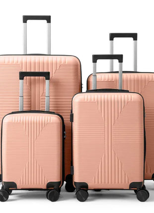 4PCS Pink PP Luggage Set 16 20 24 28 Inch – Hardshell Suitcase Set with Spinner Wheels & Lock