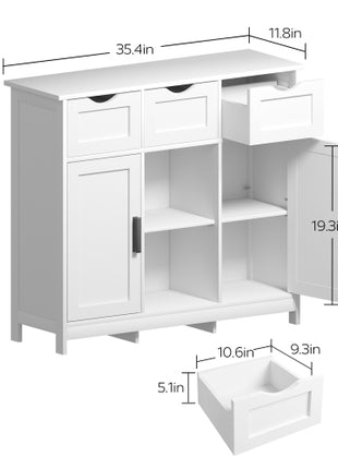 Multi-Storage Accent Cabinet – White Floor Cabinet with Drawers, Doors & Adjustable Shelves