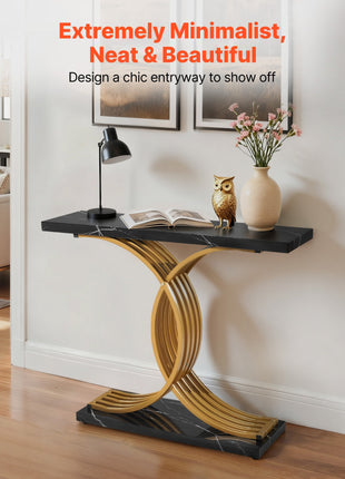 Likeshoppe Narrow Console Table with Gold Metal Frame – 39" Modern Entryway Sofa Table for Hallway &amp; Living Room
