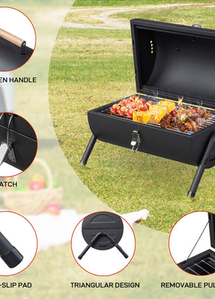Portable Charcoal Grill with Thermometer – Compact Tabletop BBQ Grill for Camping & Outdoor Cooking
