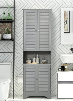 Tall Narrow Bathroom Storage Cabinet – Freestanding Linen Cabinet with Adjustable Shelves (Gray)