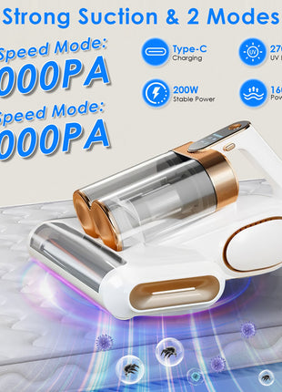 Mattress Vacuum Cleaner 16KPa with UVC Light & Ultrasonic Cleaning for Bed Sofa Pillows