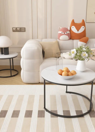 Round Nesting Coffee Table Set of 2 – Marble Pattern Modern Coffee Tables with Metal Frame