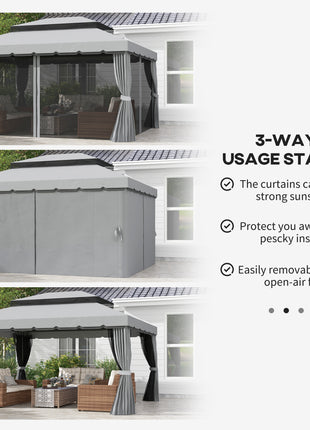 10' x 13' Patio Gazebo with Aluminum Frame – Outdoor Canopy Shelter with Netting & Curtains