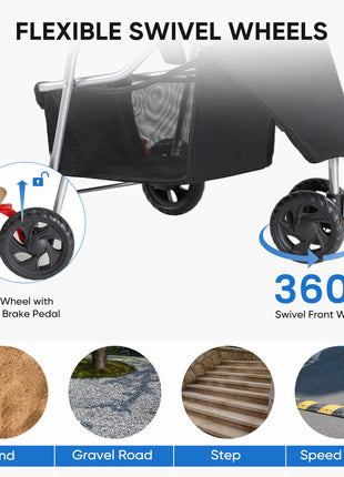 Foldable Pet Stroller for Cats & Dogs – Travel Cart with Storage Basket & Lockable Wheels