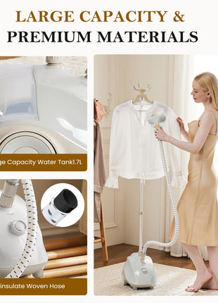 1500W Standing Garment Steamer with 1.7L Tank – 55 Min Continuous Steam
