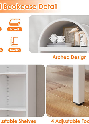 Arched Metal Display Bookcase with Glass Doors – Modern Storage Cabinet with Adjustable Shelves