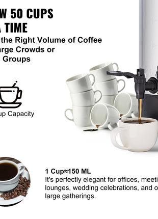 50 Cup Commercial Coffee Urn – Stainless Steel Coffee Dispenser Fast Brew