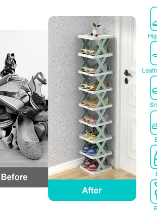 9 Tier Narrow Shoe Rack Vertical Organizer | Space Saving Entryway Shoe Storage | Likeshoppe