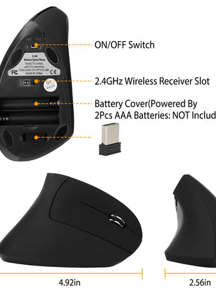 2.4G Wireless Vertical Ergonomic Mouse – Adjustable DPI Optical Mouse for PC & Laptop