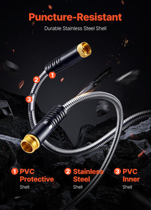 25FT Metal Garden Hose – Stainless Steel No-Kink Water Hose with Spray Nozzle