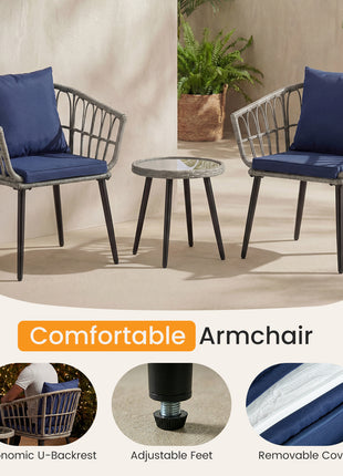 Outdoor Patio Furniture Set with Cushions – Rattan Balcony Table & Chairs LS1