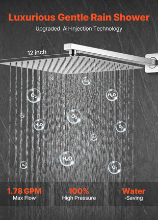 12" Rainfall Shower Faucet System with Handheld Spray – Wall Mounted Brushed Nickel Shower Set