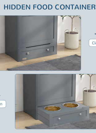 Pet Feeder Station with Storage Cabinet – Raised Dog Bowl Feeding Station Grey