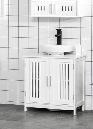 Bathroom Under Sink Cabinet – White Pedestal Sink Storage Cabinet with Adjustable Shelf