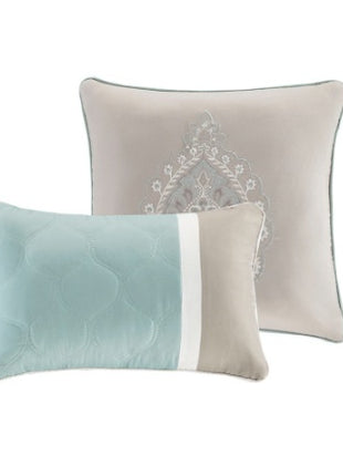 Likeshoppe Queen 8 Piece Comforter Set Seafoam – Luxury Quilted Damask Bedding Set with Decorative Pillows & Bed Skirt