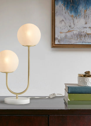 Modern Gold 2-Light Globe Table Lamp with Frosted Glass Shades – Elegant Desk Lamp for Bedroom, Living Room & Office