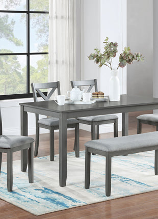 Likeshoppe 6 Piece Kitchen Dining Set, Rectangular Wooden Dining Table With 4 Upholstered Chairs And A Bench, Dining Table Set For 6 People, Living Room, Home Bar And Kitchen, Gray