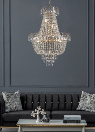 Likeshoppe Gold Crystal Chandelier Modern Luxury – K9 Crystal Ceiling Light Fixture for Living Room, Dining Room & Entryway (10 Light E12)