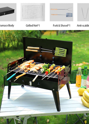 Portable Charcoal BBQ Grill Foldable Suitcase Camping Grill with Adjustable Heights for Outdoor Cooking